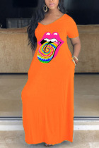 Orange Fashion Sexy adult Ma'am V Neck Print Pattern Plus Size