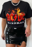 Black Fashion Casual Print Basic O Neck T-Shirts