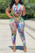 Multicolor Sexy Print Bandage Split Joint Backless Asymmetrical Strapless Sleeveless Two Pieces