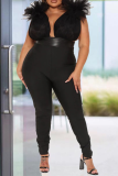 White Sexy Solid Mesh V Neck Plus Size Jumpsuits