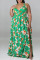 Green Casual Vacation Print Split Joint Backless A Line Plus Size Dresses