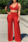 Red Sexy Casual Solid Vests Pants V Neck Sleeveless Two Pieces