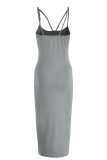 Grey Sexy Solid Patchwork Spaghetti Strap Pencil Skirt Dresses