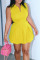 Yellow Casual Solid Patchwork Turndown Collar Sleeveless Two Pieces