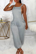 Grey Sexy Casual Solid Backless Spaghetti Strap Regular Jumpsuits