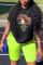 Fluorescent Yellow Casual Print Patchwork O Neck Short Sleeve Two Pieces