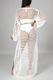 White Sexy Solid Bandage Hollowed Out Patchwork Swimwears Cover Up