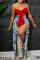 Red Sexy Casual Print Backless Slit Strapless Sleeveless Two Pieces