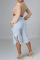 Light Blue Fashion Casual Solid Tassel Ripped High Waist Jeans