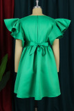Green Casual Elegant Solid Patchwork V Neck A Line Dresses