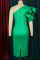 Green Elegant Solid Split Joint Oblique Collar Evening Dress Dresses