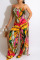 Red Sexy Print Hollowed Out Patchwork Spaghetti Strap Straight Jumpsuits