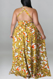 Rose Red Casual Vacation Print Patchwork Backless A Line Plus Size Dresses