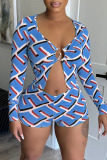 Pink Fashion Sexy Casual Print Patchwork V Neck Long Sleeve Two Pieces