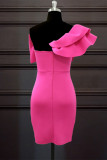 Fuchsia Fashion Sexy Patchwork Backless With Bow One Shoulder Evening Dress