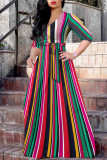 Multi-color Fashion Casual Print Bandage V Neck Long Dress