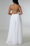 White Elegant Solid Patchwork Backless Fold Straight Jumpsuits