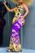 Purple Sexy Print Patchwork Strapless Pencil Skirt Plus Size Dresses