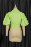Green Fashion Casual Solid Bandage V Neck Tops