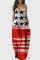 White Blue Red Fashion Casual Print Backless Spaghetti Strap Long Dress