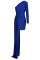 Blue Celebrities Solid Patchwork Asymmetrical Oblique Collar Evening Dress Dresses