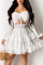 White Sweet Solid Bandage Patchwork Flounce Asymmetrical Square Collar A Line Dresses