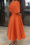 Tangerine Elegant Solid Patchwork Square Collar Evening Dress Dresses