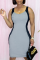 Grey Sexy Solid Split Joint O Neck Pencil Skirt Dresses