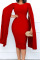 Red Elegant Solid Split Joint Fold Asymmetrical O Neck One Step Skirt Dresses
