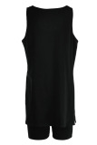 Black Fashion Casual Solid Slit U Neck Sleeveless Two Pieces