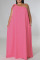 Rose Red Casual Solid Bandage Split Joint Oblique Collar Straight Plus Size Dresses