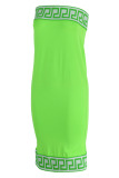 Green Fashion Casual Print Patchwork Backless Strapless Sleeveless Dress