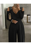Black Sexy Solid Patchwork Hot Drill Asymmetrical Collar Straight Jumpsuits