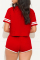 Red Fashion Casual Solid Embroidered O Neck Short Sleeve Two Pieces