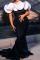 Black Elegant Solid Patchwork Asymmetrical Off the Shoulder Evening Dress Dresses