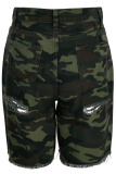 Camouflage Fashion Casual Camouflage Print Ripped High Waist Straight Denim Shorts