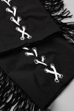 Black Fashion Casual Solid Bandage Regular High Waist Speaker Trousers