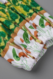Green Fashion Casual Print Backless Spaghetti Strap Plus Size Jumpsuits