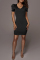 Black Fashion Casual Solid Basic V Neck Short Sleeve Dress Dresses