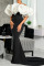 Black Elegant Solid Patchwork Asymmetrical Off the Shoulder Evening Dress Dresses