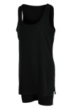 Black Fashion Casual Solid Slit U Neck Sleeveless Two Pieces
