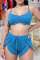 Blue Sexy Casual Solid Backless Spaghetti Strap Sleeveless Two Pieces