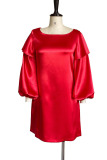 Red Casual Elegant Solid Patchwork O Neck A Line Dresses