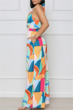 Multicolor Sexy Casual Print Bandage Backless Halter Regular Jumpsuits