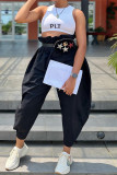 Black Fashion Casual Solid Patchwork Harlan High Waist Trousers