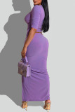 Purple Fashion Casual Solid Bandage Patchwork Slit V Neck Half Sleeve Two Pieces