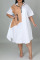 White Casual Solid Patchwork Zipper Collar Straight Plus Size Dresses