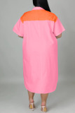 Pink Casual Solid Patchwork Zipper Collar Straight Plus Size Dresses