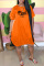 Orange Fashion Casual Letter Print Basic O Neck Short Sleeve Dress
