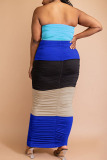 Blue Sexy Solid Patchwork Strapless One Step Skirt Plus Size Dresses